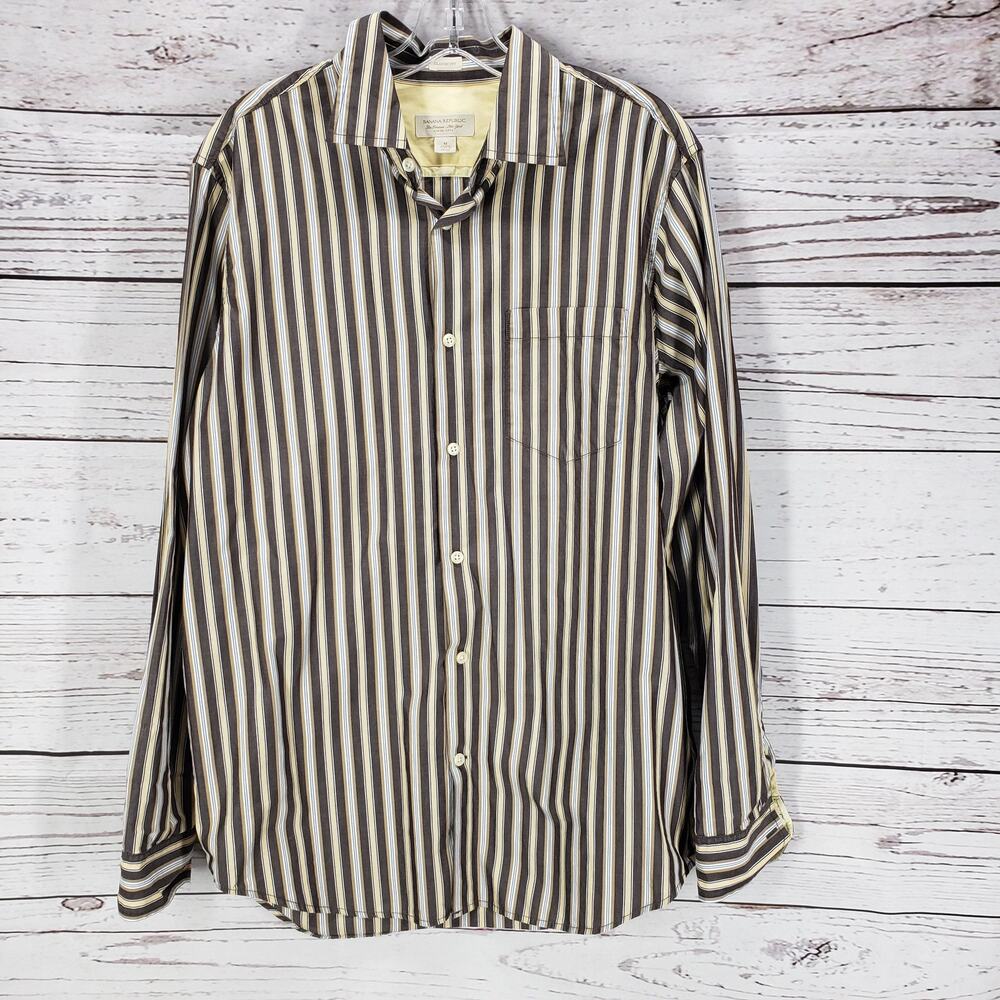 Banana Republic Classic Fit Brown Stripe Cotton Shirt Size M